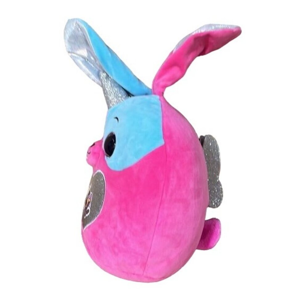 Rainbow Unicorn Bunny Plush Toy With Sparkly Ears & Heart Pink & Blue 12" - Picture 3 of 11